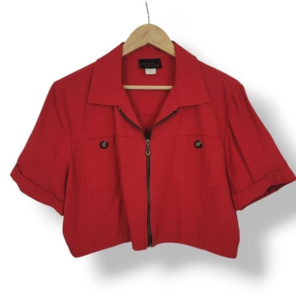 Vintage 80s 90s New York Extremes Cropped Full Zip Short Sleeve Red Jacket Top - Picture 1 of 8
